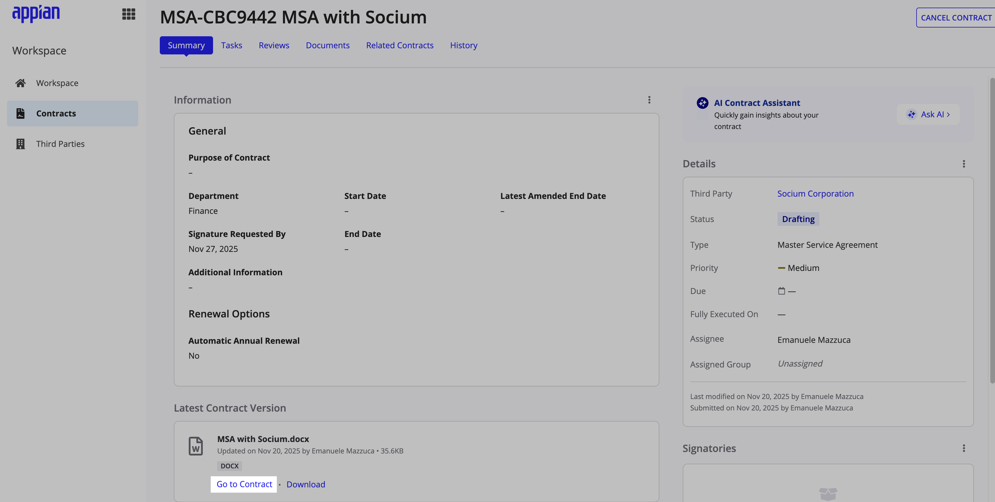 Draft unique contract documents through an AI