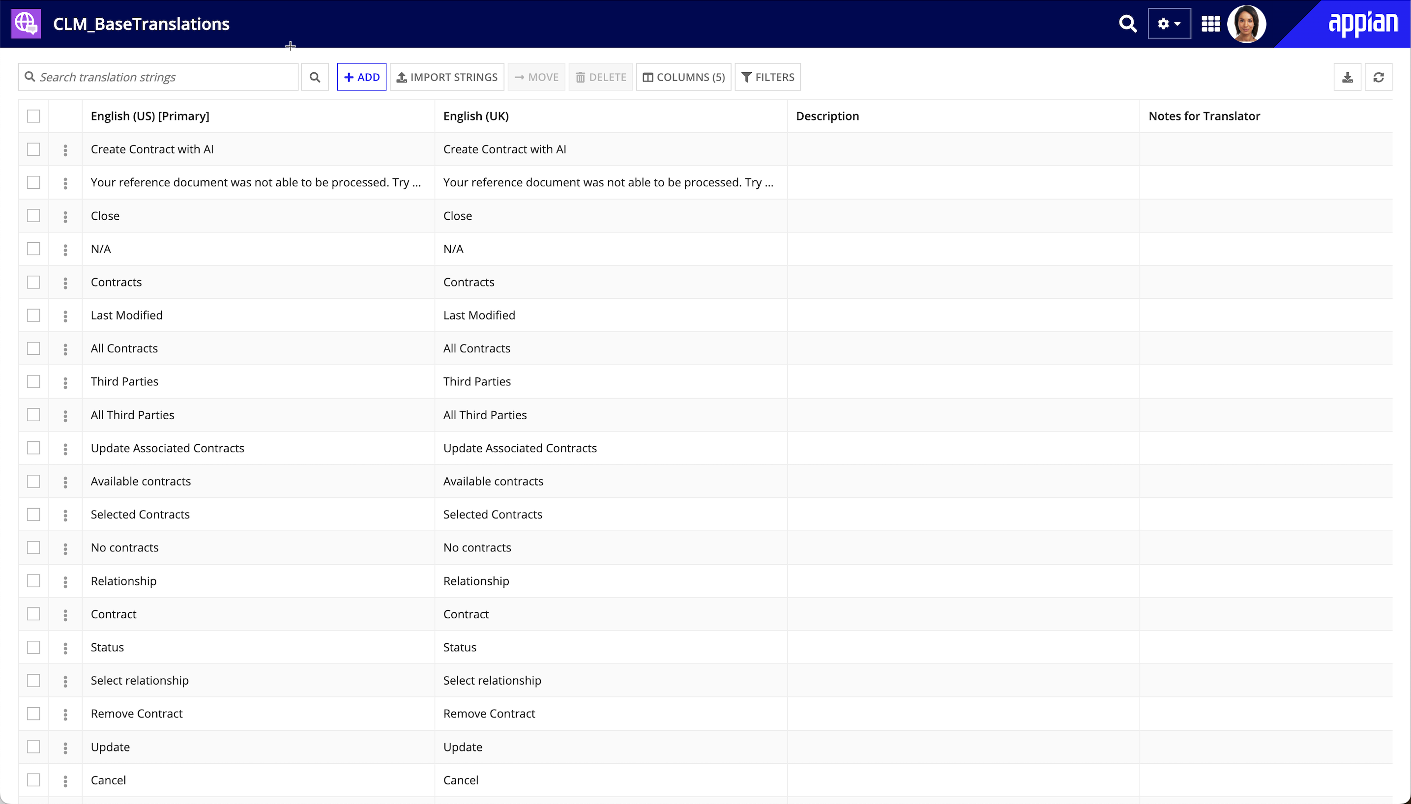 CLM locale selection dropdown showing available language options for internationalization.