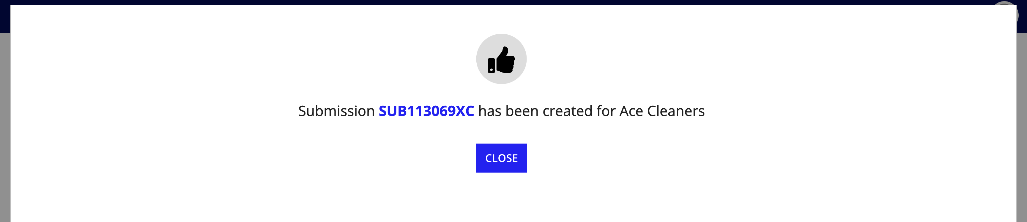 Confirmation message indicating the submission was created successfully