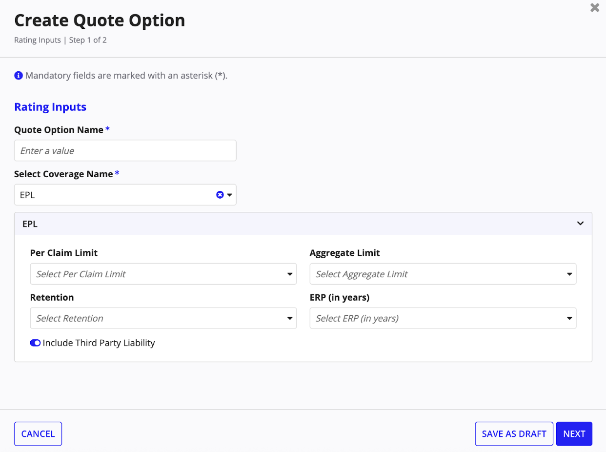 Generate quote module overview configure rating inputs