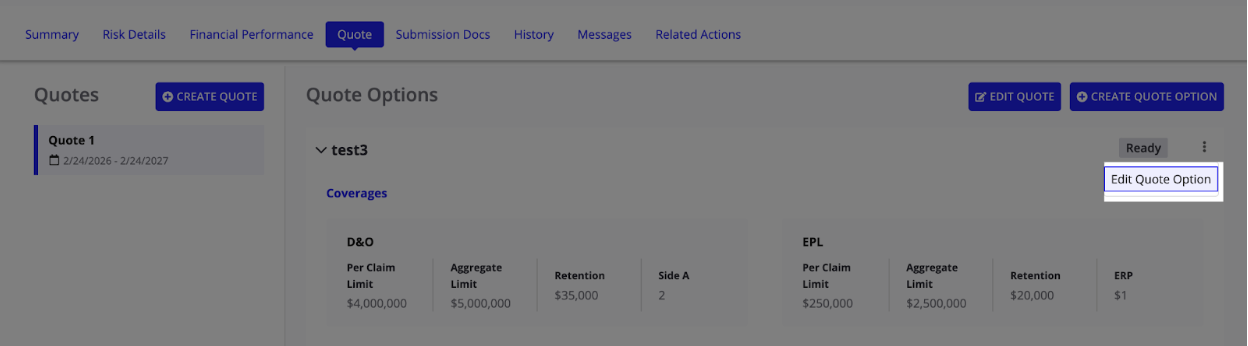 Generate quote module overview edit quote options