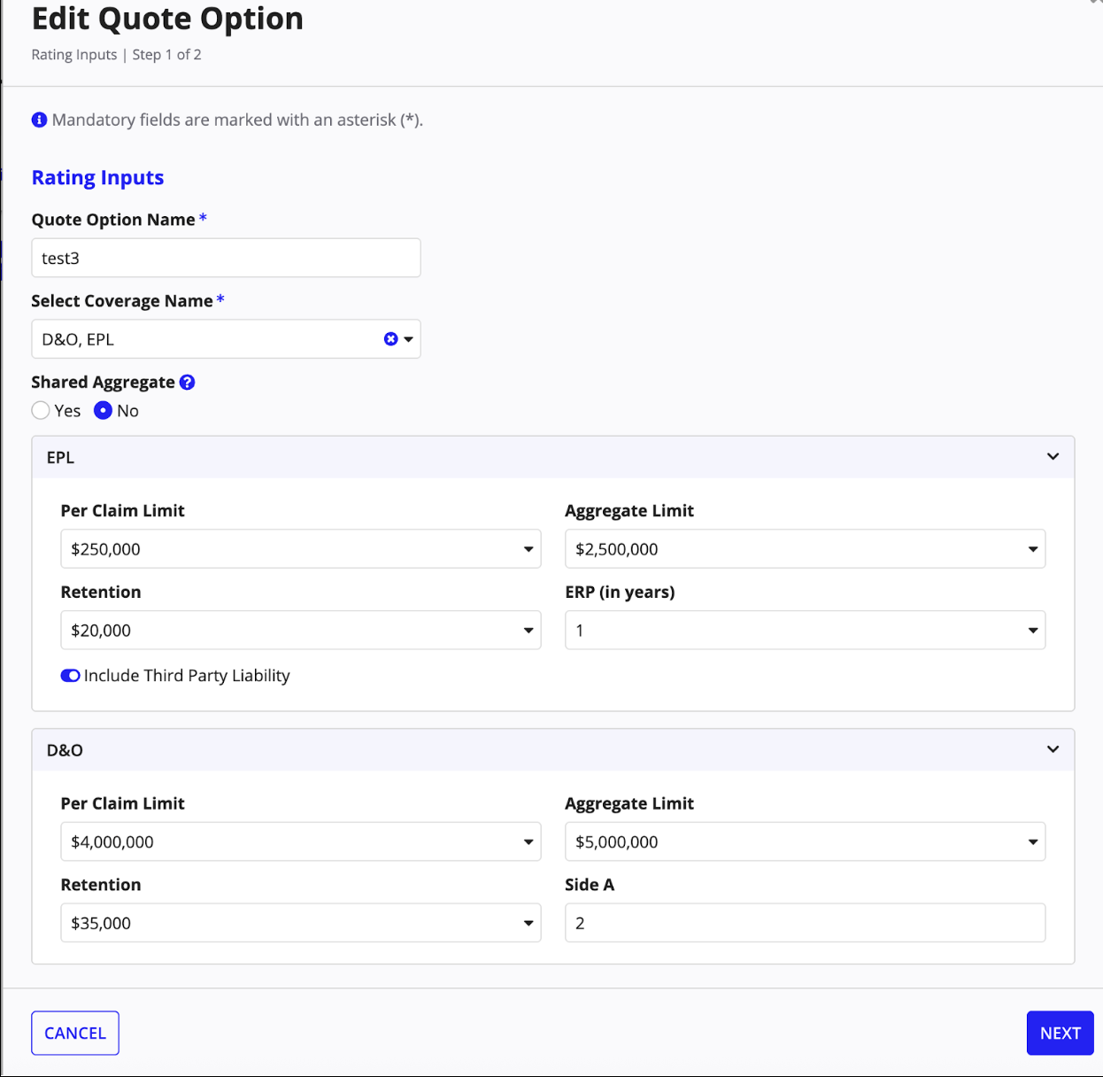 Generate quote module overview edit quote options