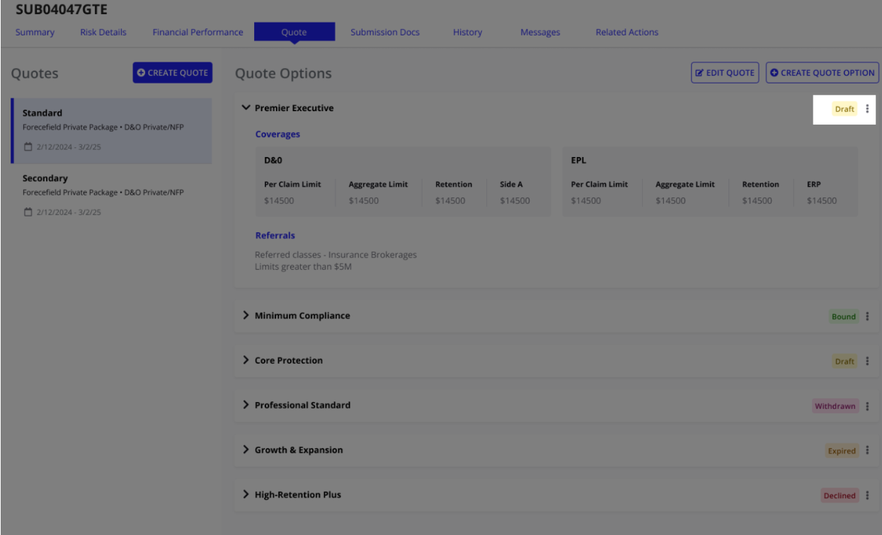 Generate quote module overview manage quote option statuses