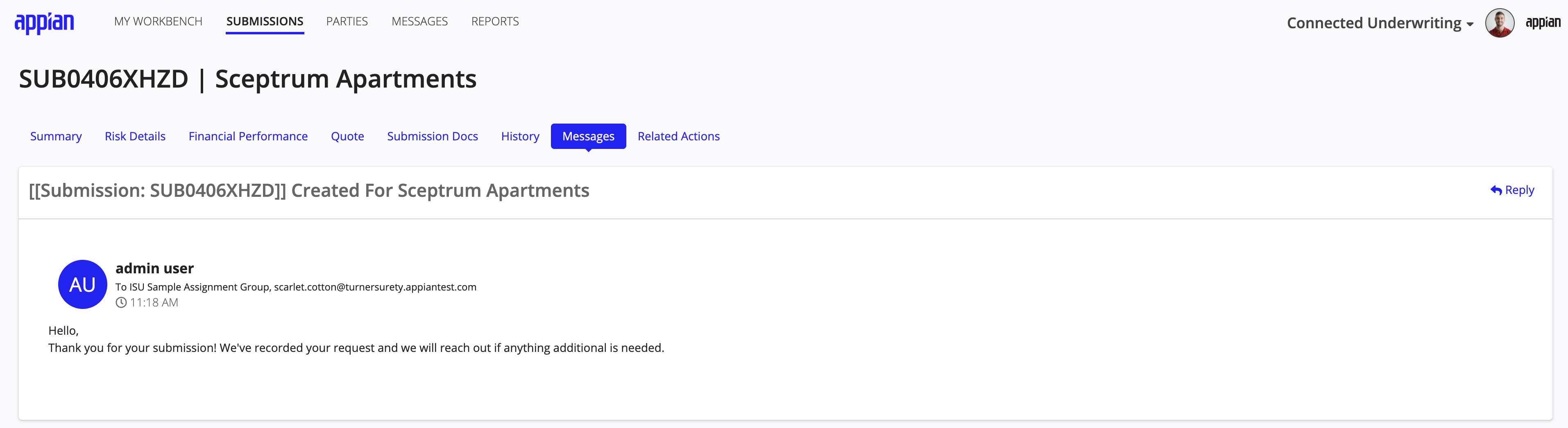Messages tab displaying message threads with contact info, dates, and attached files