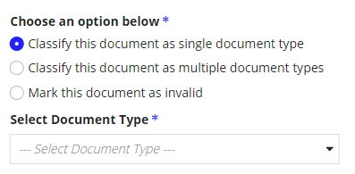 Classification dialog showing Classify as Single Doc option