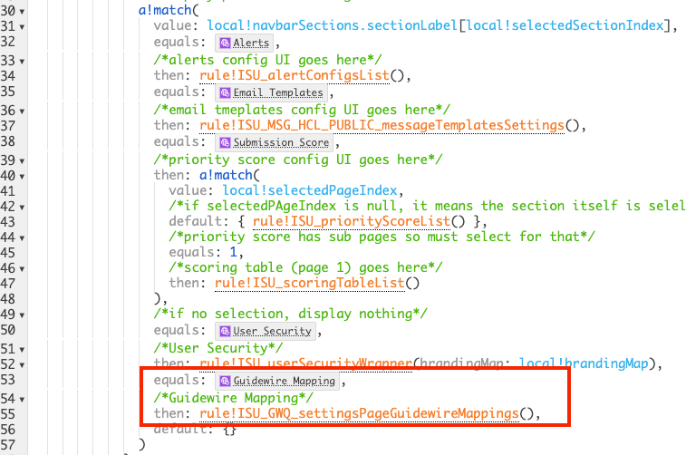 ISU_configurationSitePage a!match statement with Guidewire Mappings tab for version 1.6 or greater