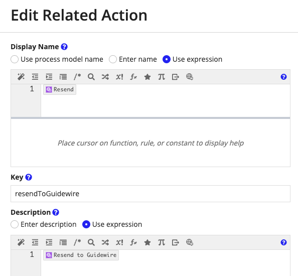 Related action configuration for Resend to Guidewire with process model settings