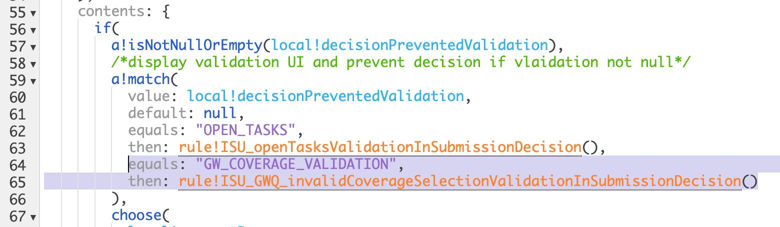 a!match condition defining form contents when GW_COVERAGE_VALIDATION is triggered
