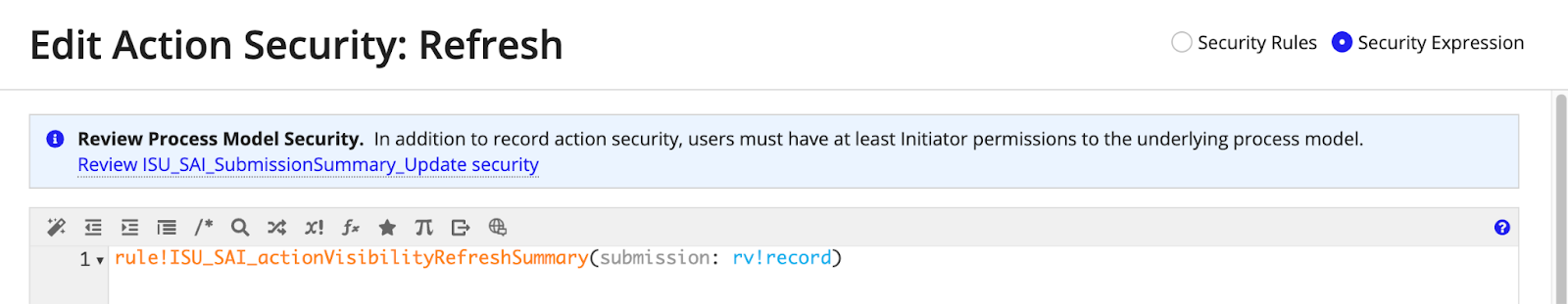 Refresh action security configuration with role-based permissions