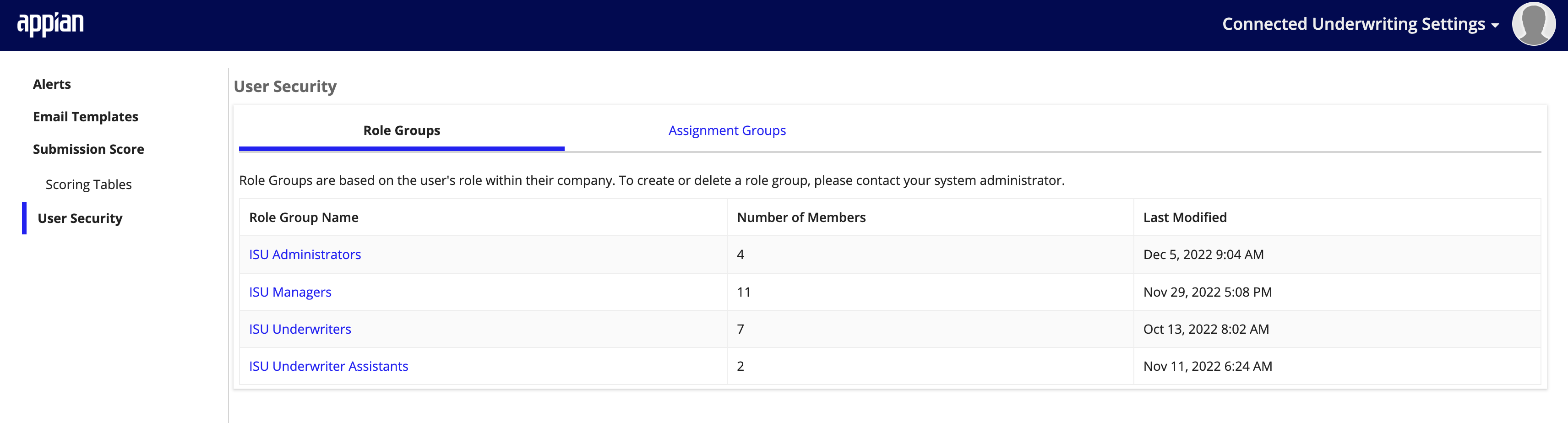 CU P&C Settings site showing the User Security page