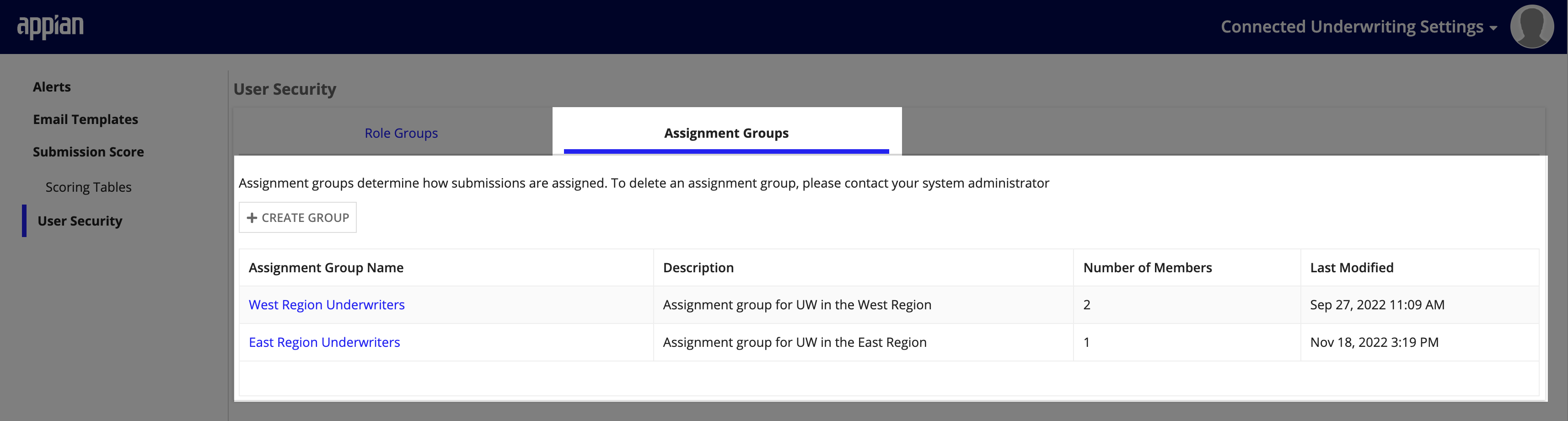 Assignment Groups list showing regional groups with member counts