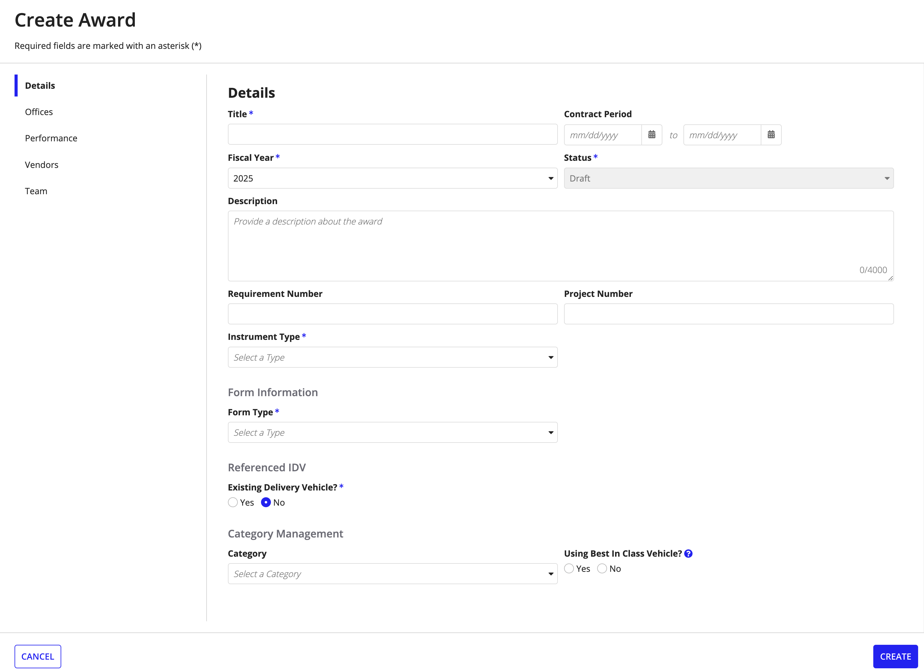 Create award guided configuration window