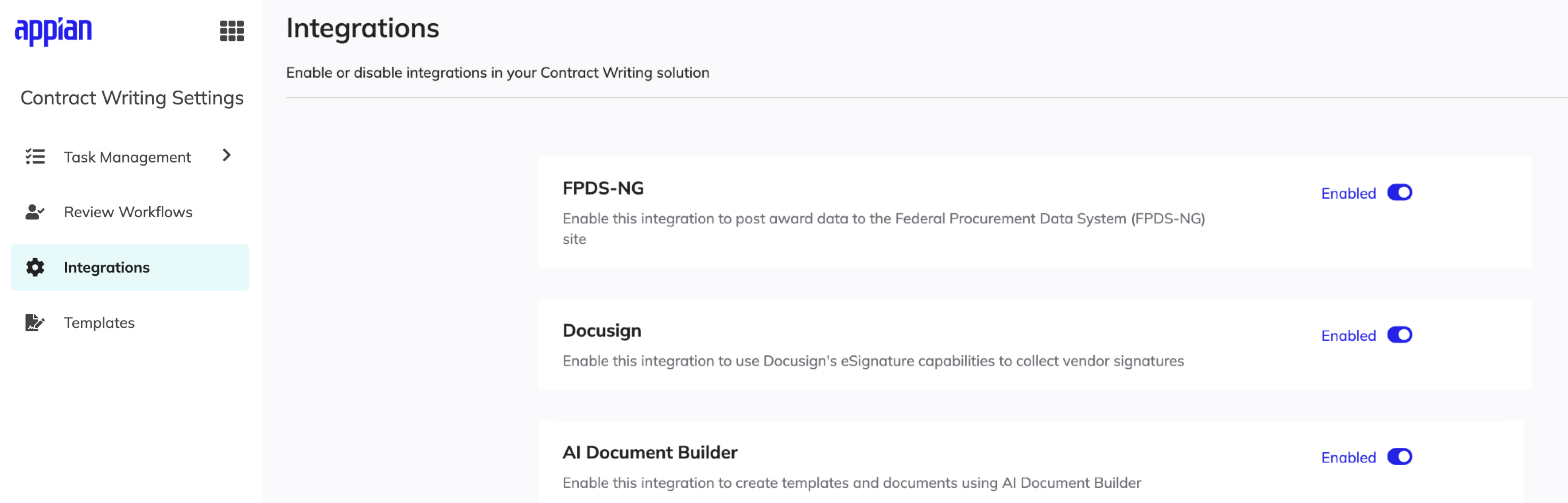 AI Document Builder toggle on the Settings page