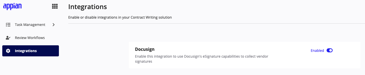 Enable Docusign in the Contract Writings Settings site