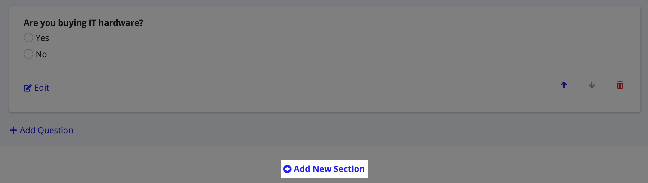 Add New Section button in the questionnaire editor