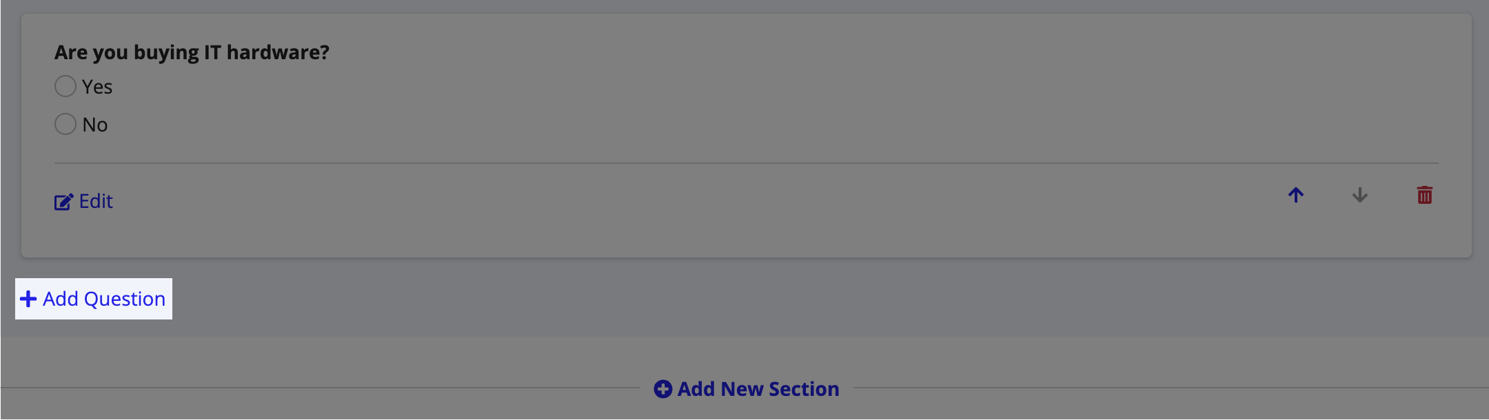 The Add Question button within a questionnaire section