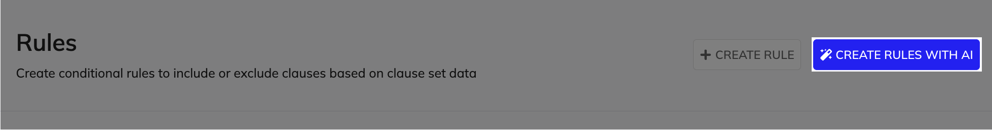 Create Rules with AI button in Rules page