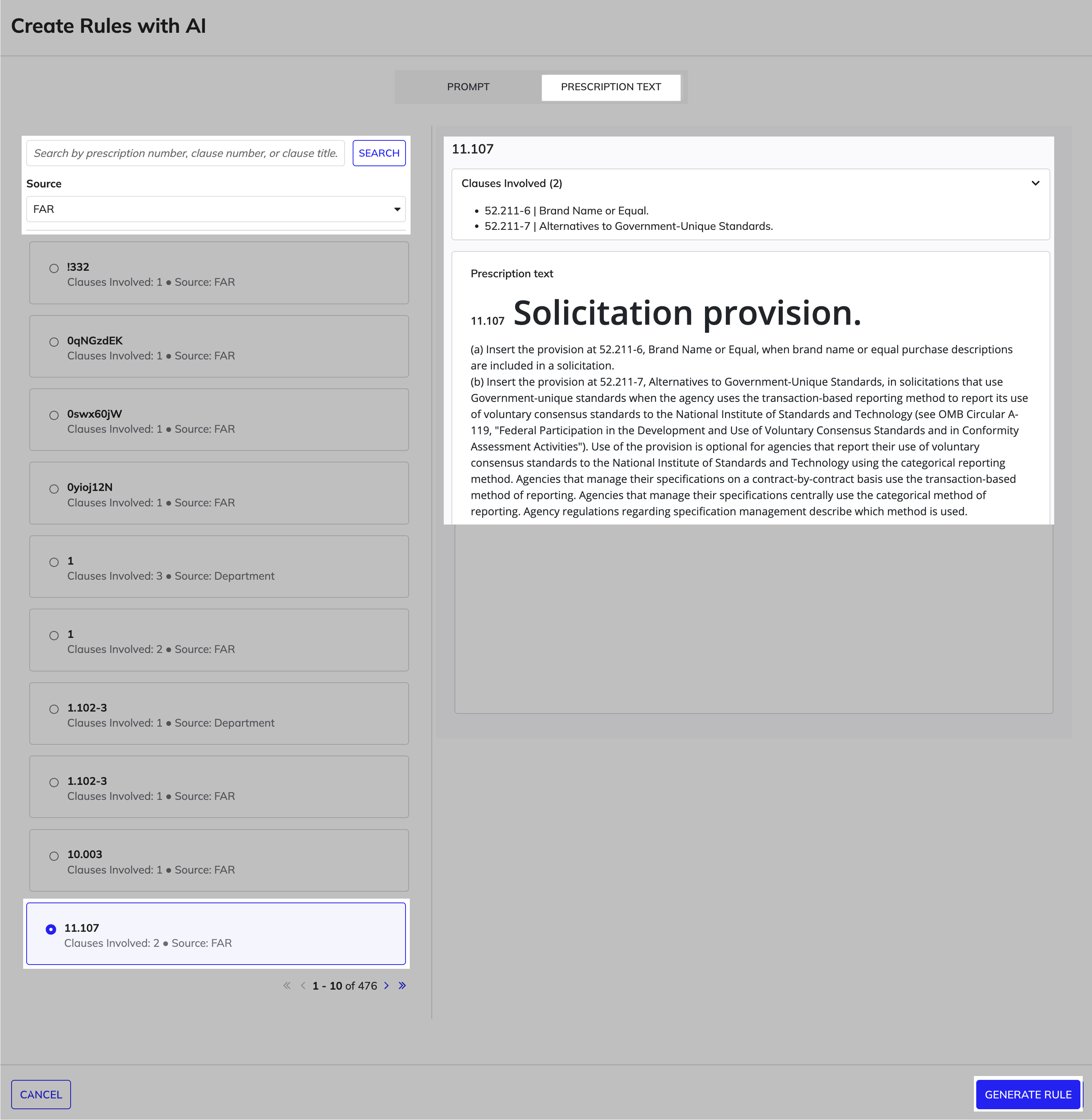 AI Rule Builder prescription text screen