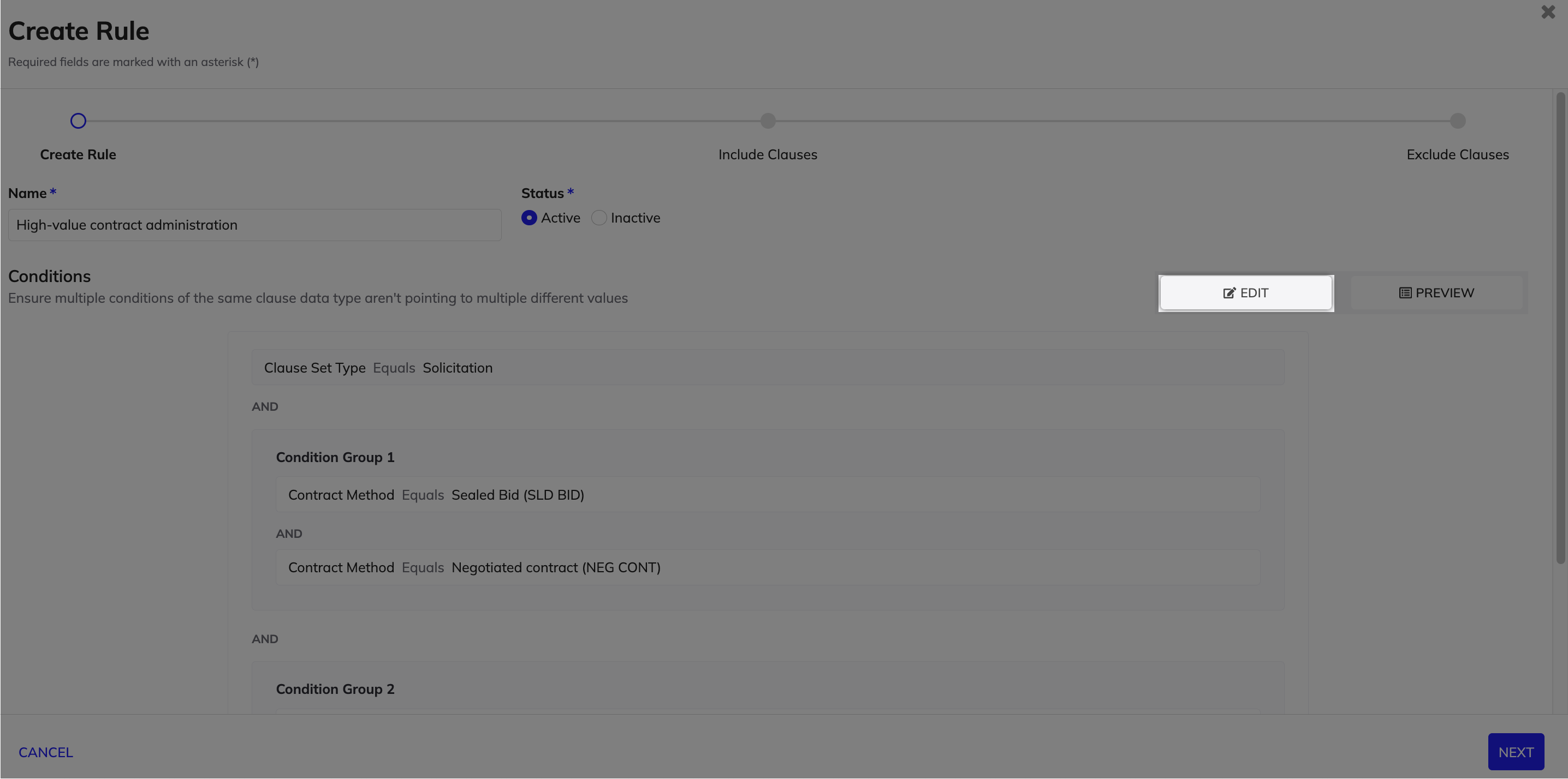 Edit button in the Create Rule wizard