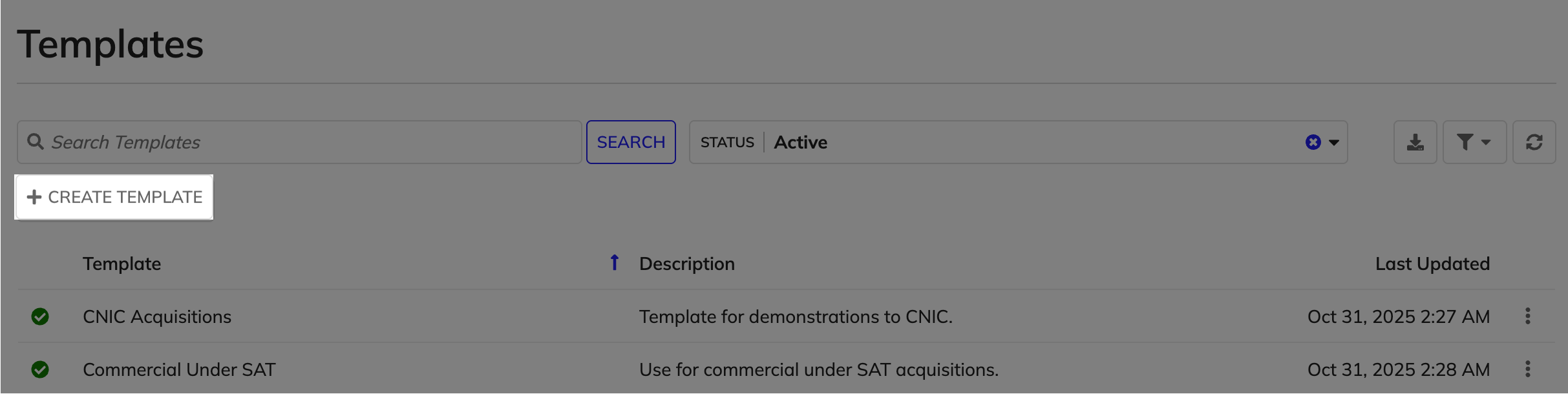 Create Template button in Templates page