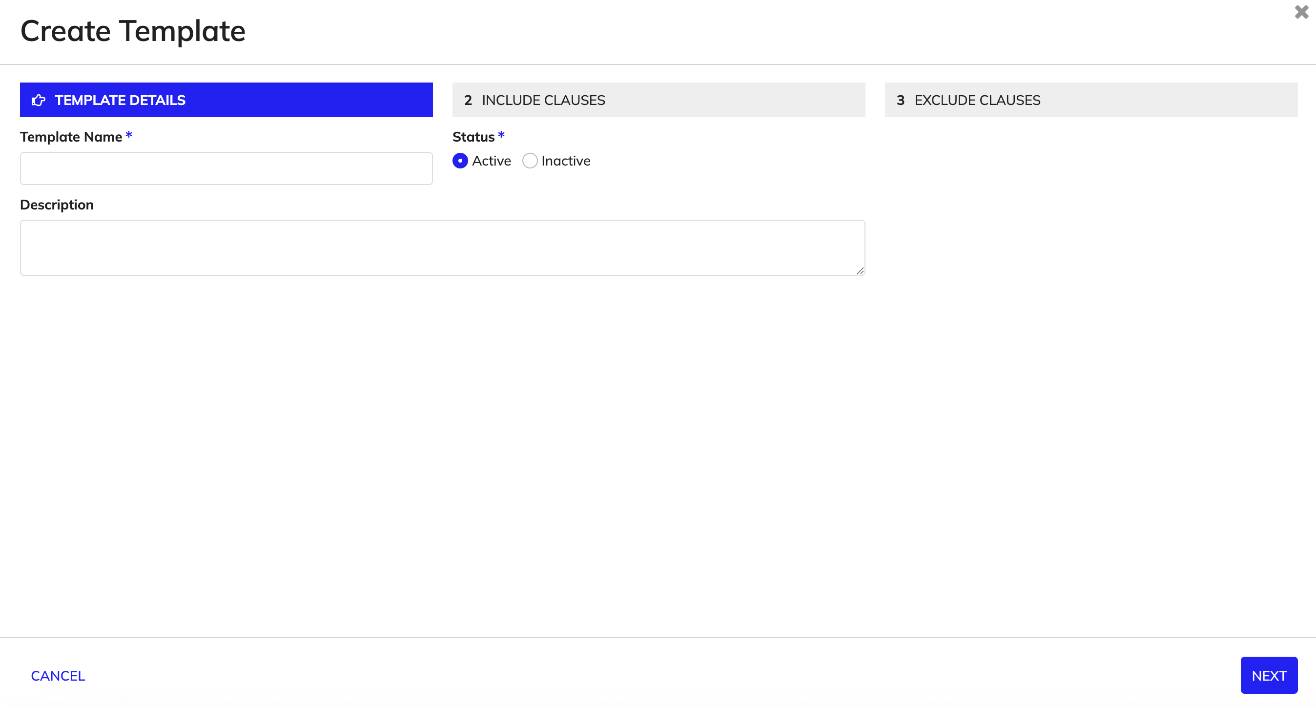Template Details section in the Create Template wizard