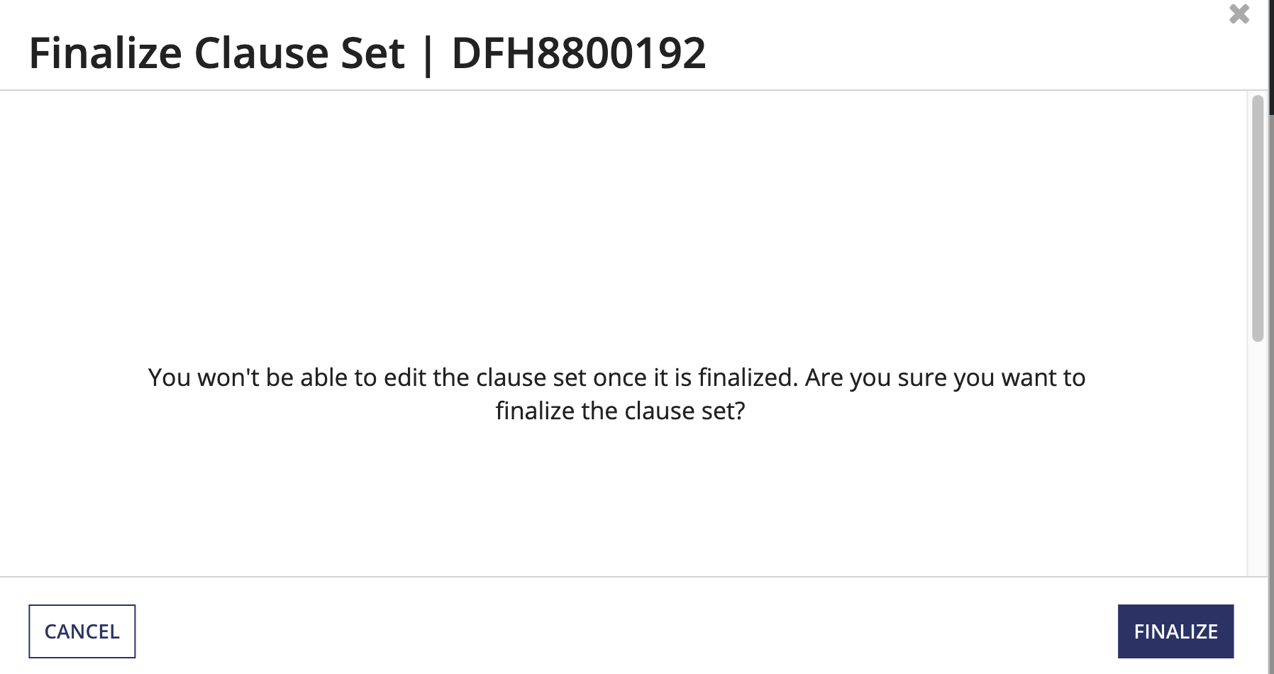 Finalize Clause Set confirmation dialog
