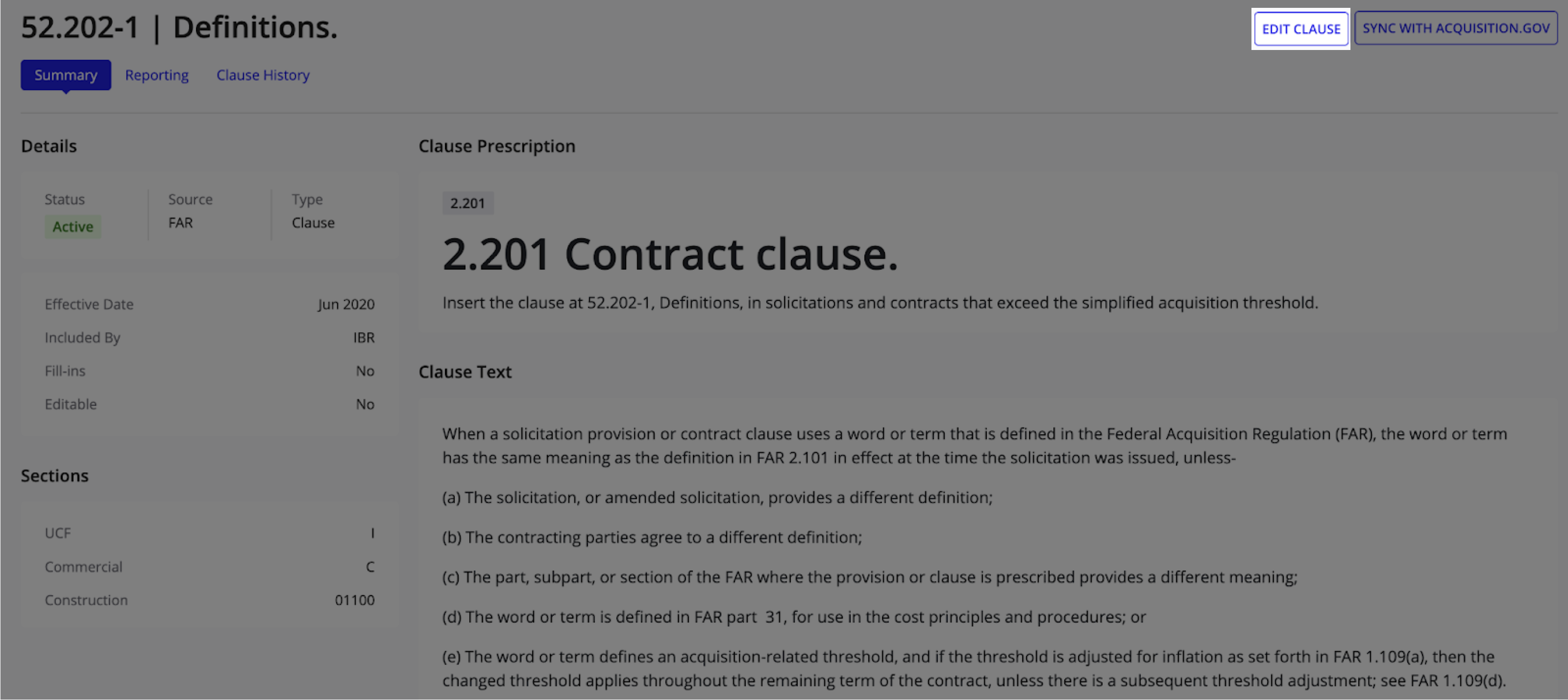 Edit Clause button in the clause summary view