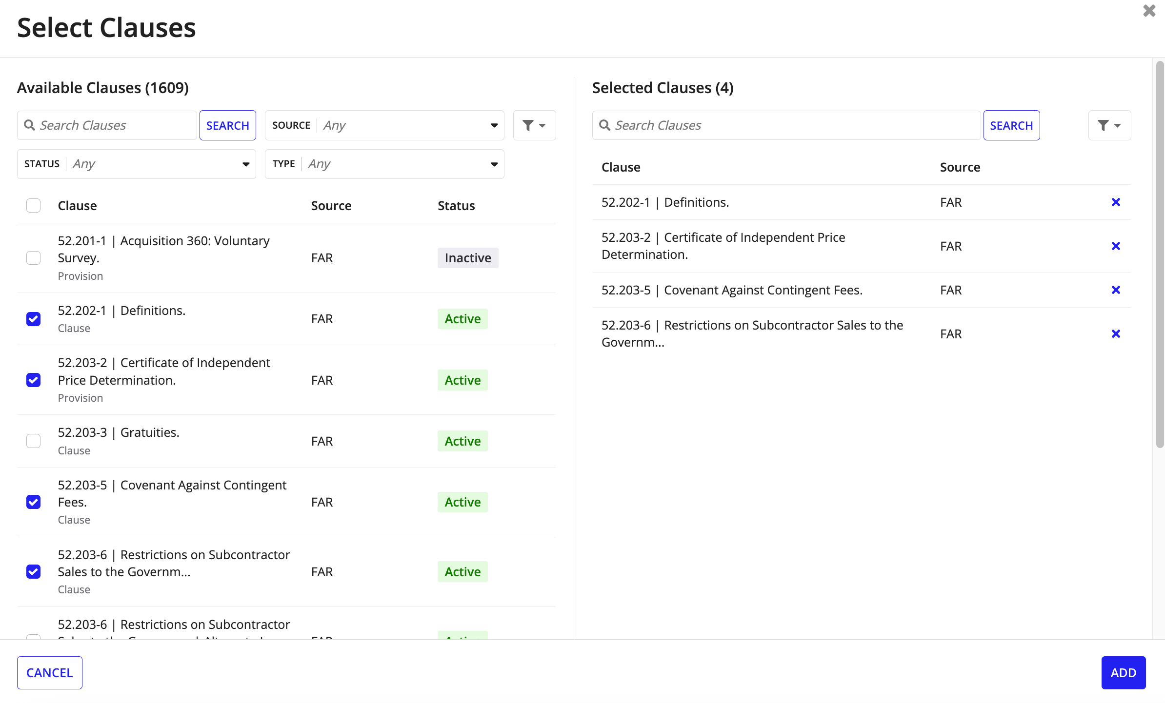 Select clauses for the report