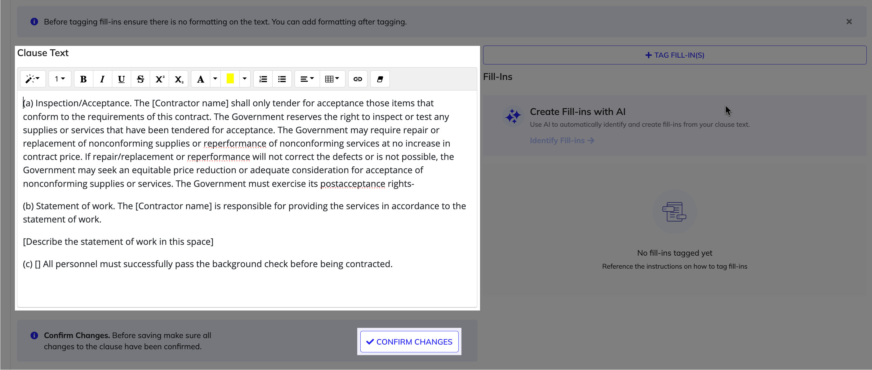 Confirm changes to clause text