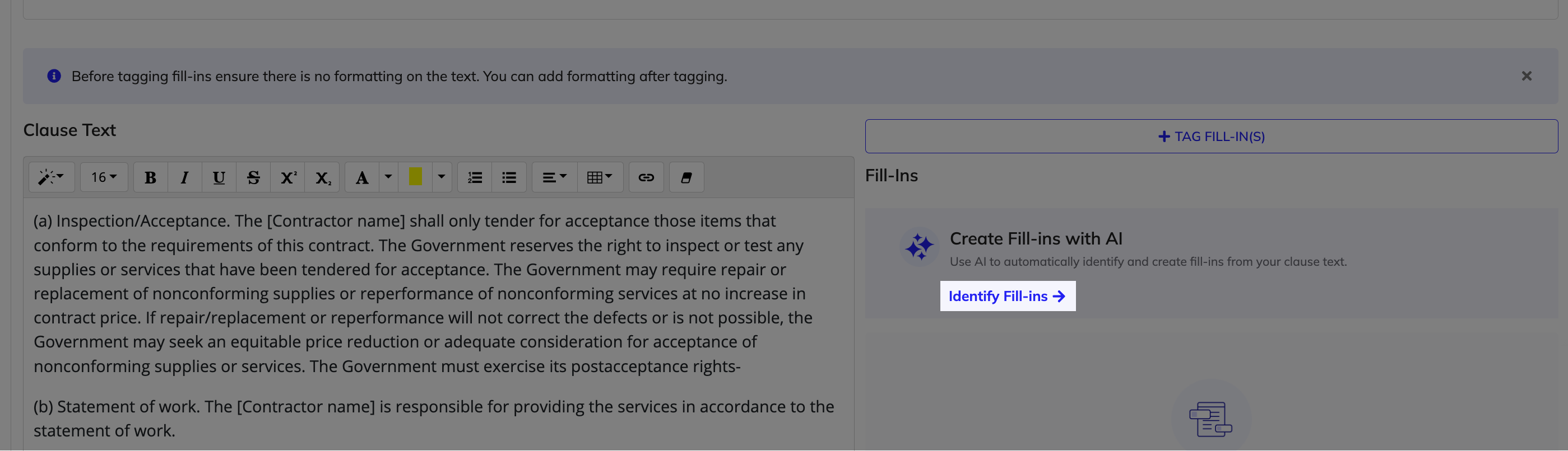 Use AI to identify fill-ins from clause text