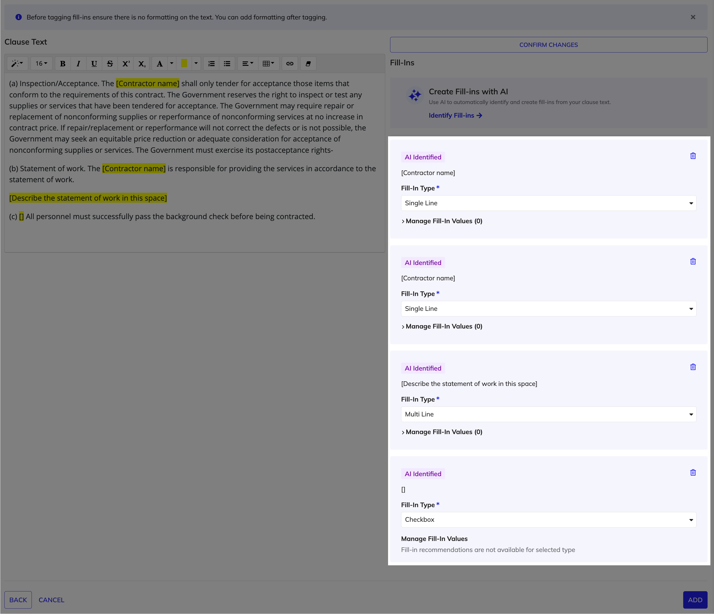 Verify the fill-ins added by AI