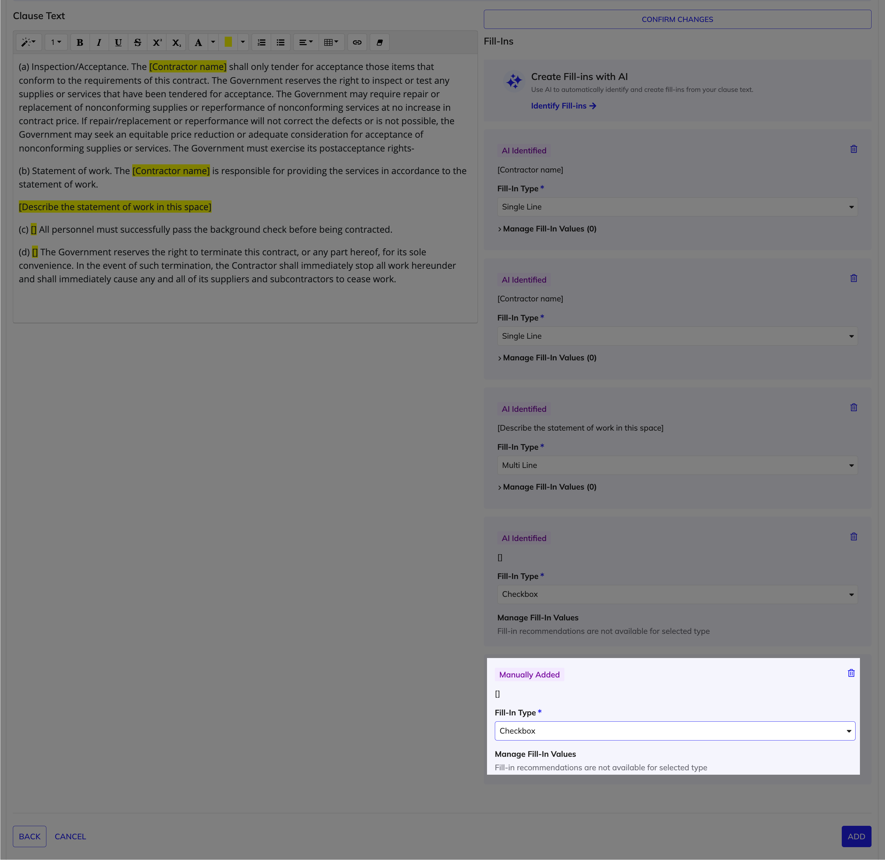 Manually added fill-ins