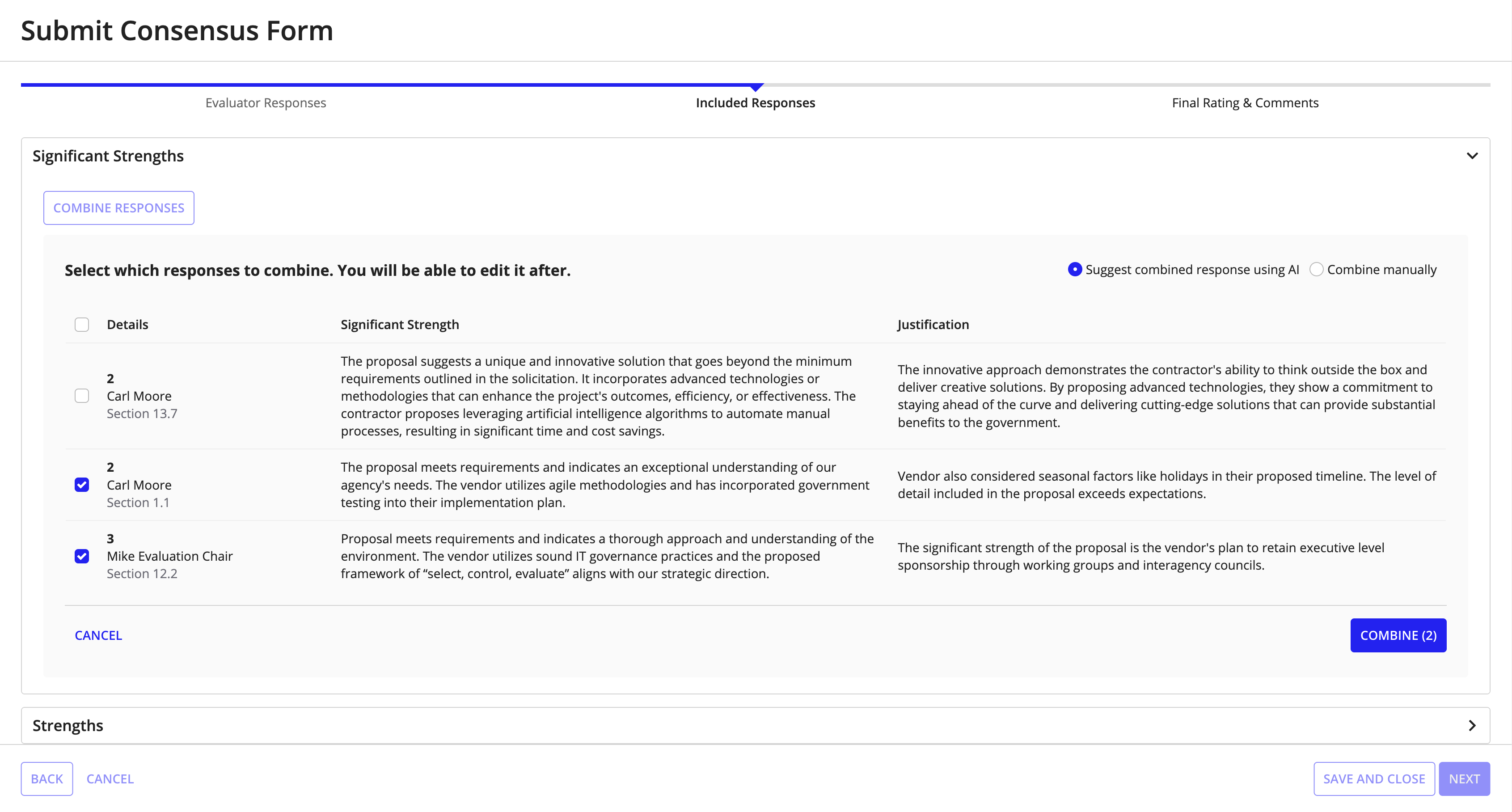 Use AI to combine and generate evaluation responses.
