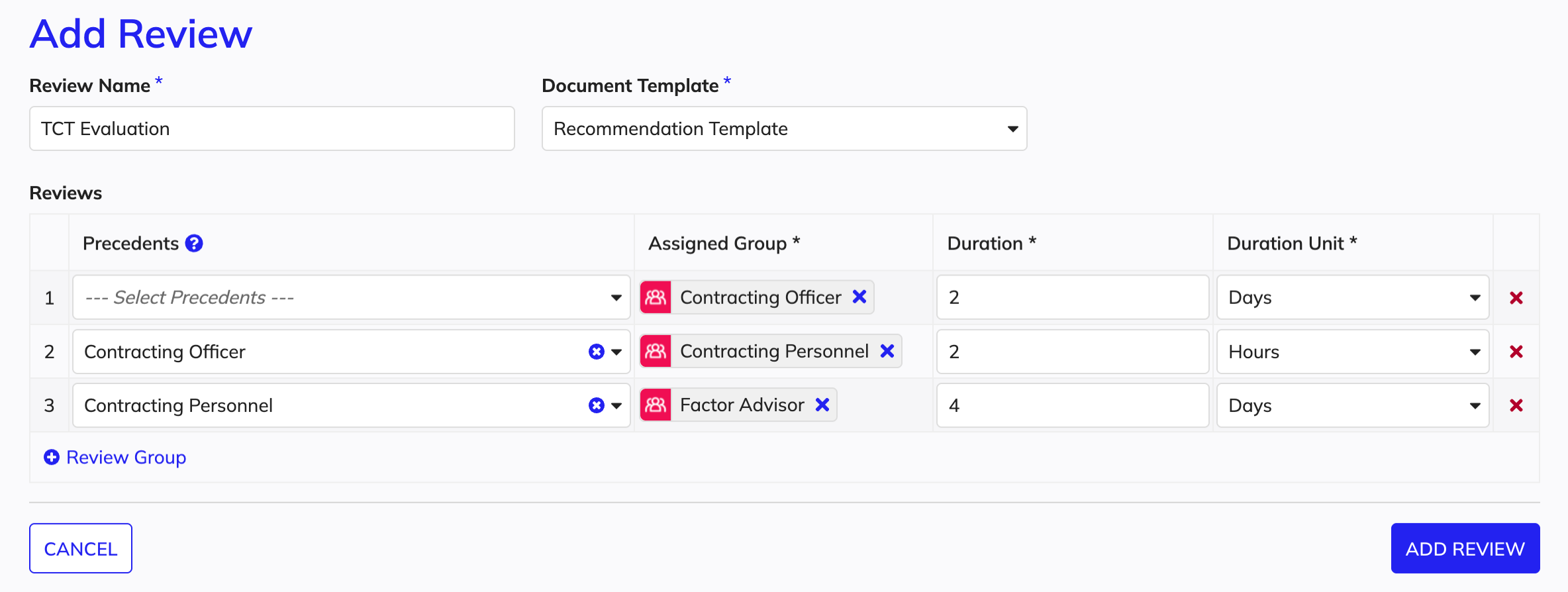 Configure and add a new review.