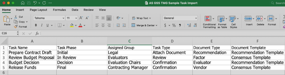 Fill the task details in the spreadsheet.
