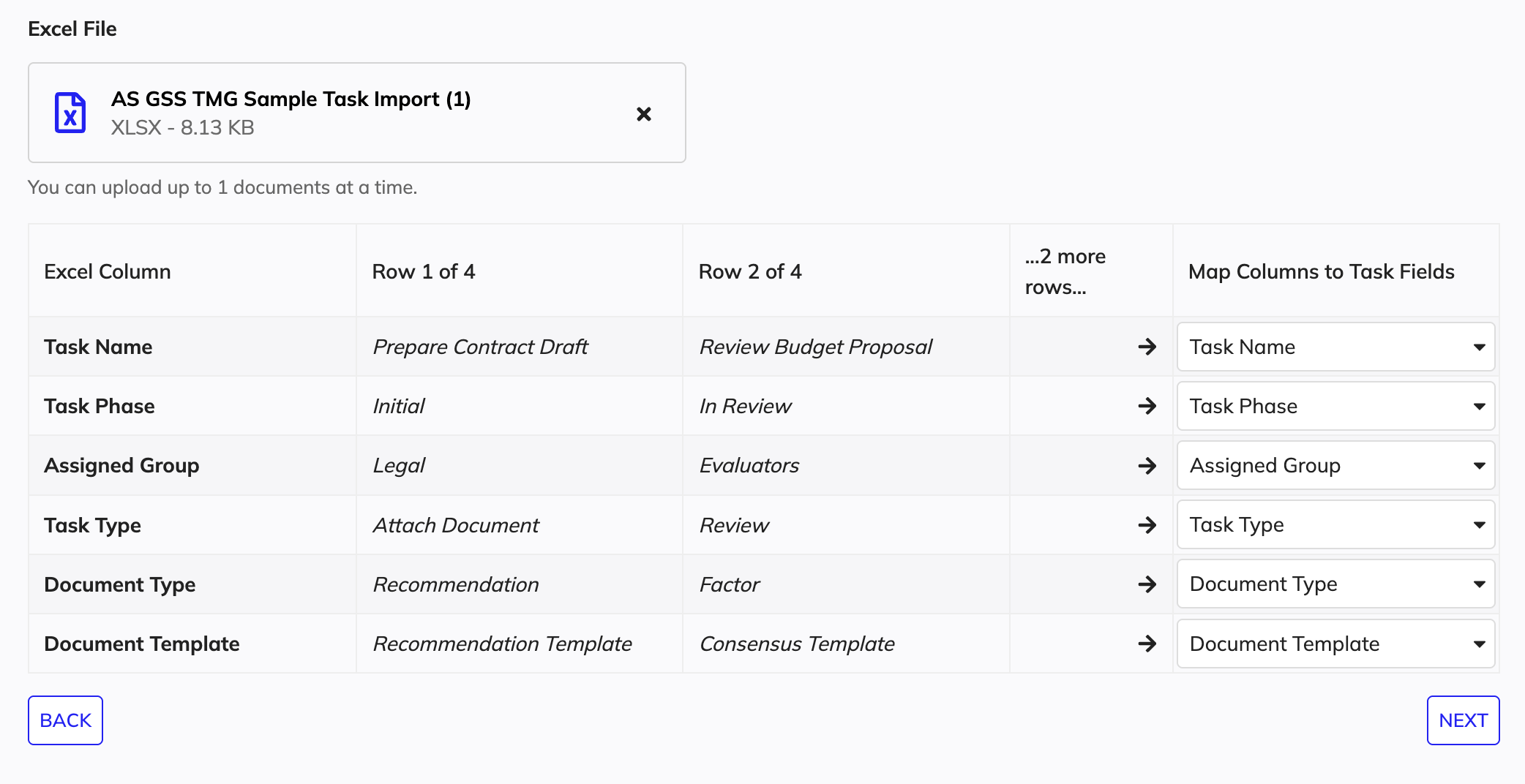 Confirm task details to import.