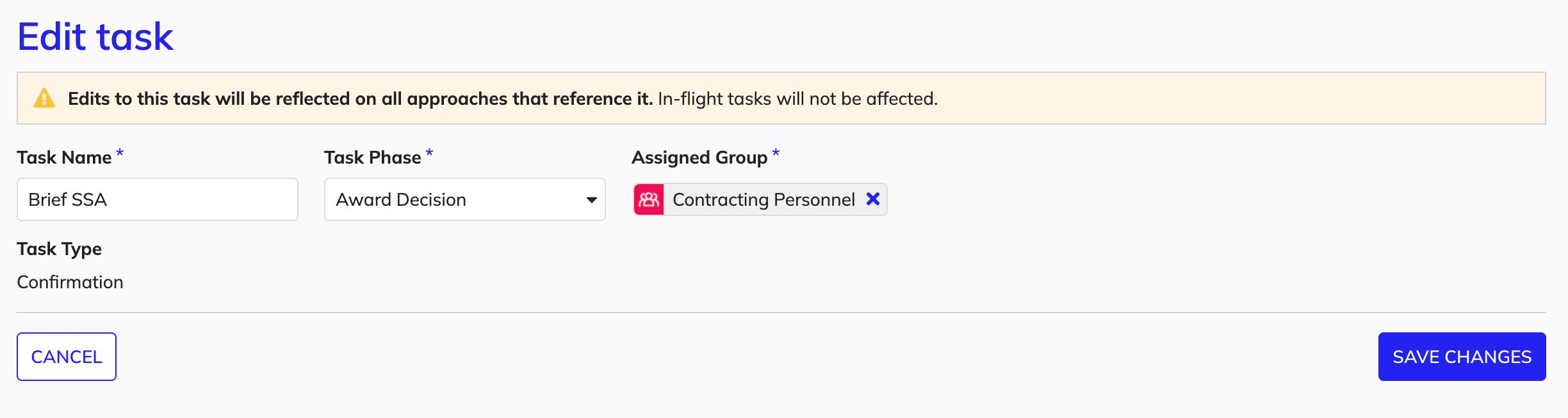 Edit task fields.