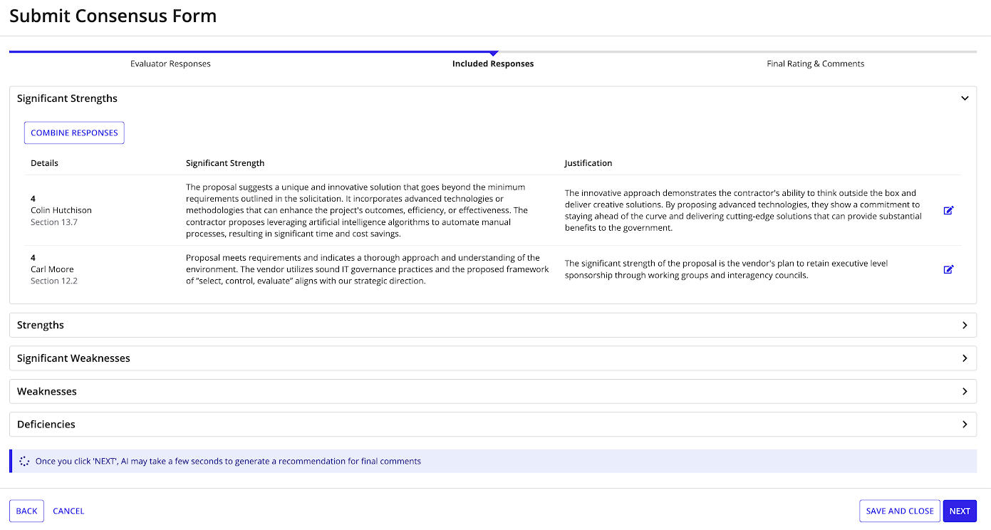 Update and combine included responses.