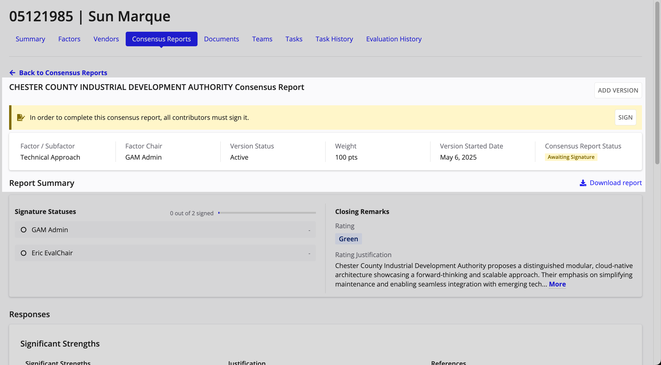 Navigate to sign the report.