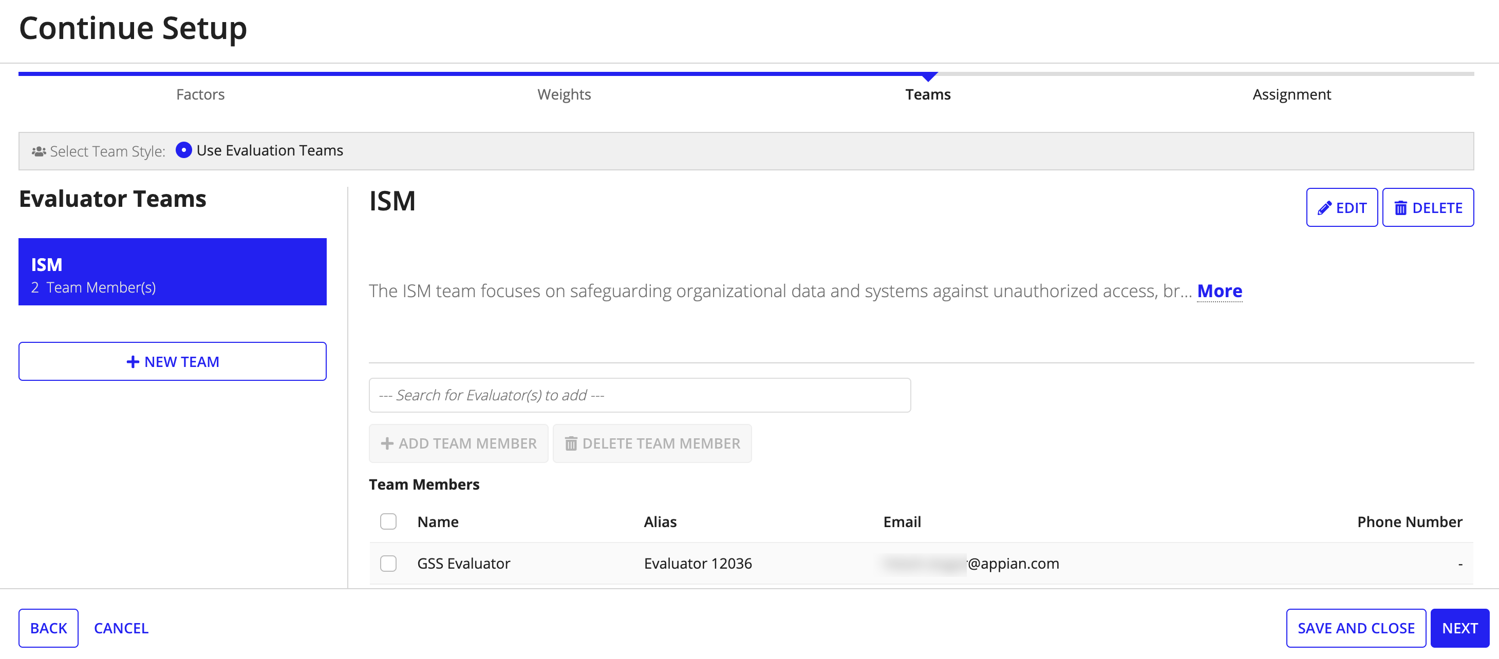 Guided experience to add evaluator teams.