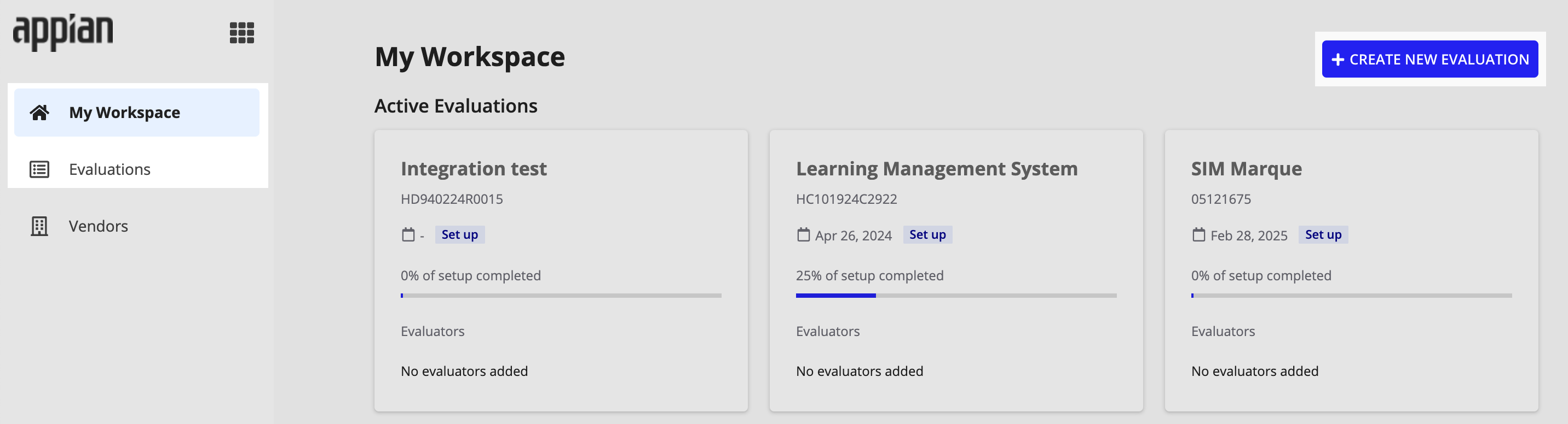 Navigate to create a new evaluation