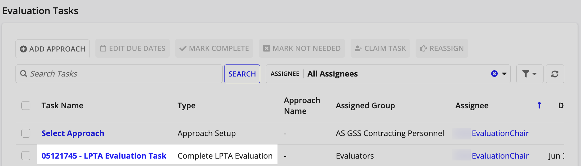 Select LPTA evaluation task from grid.