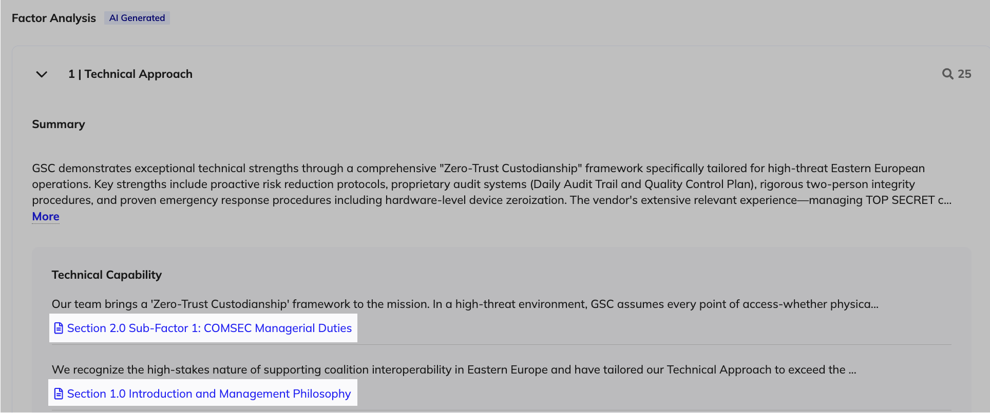 Source link popup showing the referenced section in the vendor document.