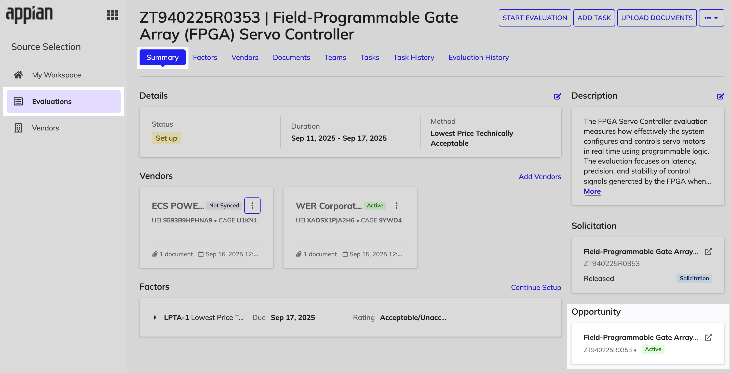 GSS evaluation summary showing Opportunity card.