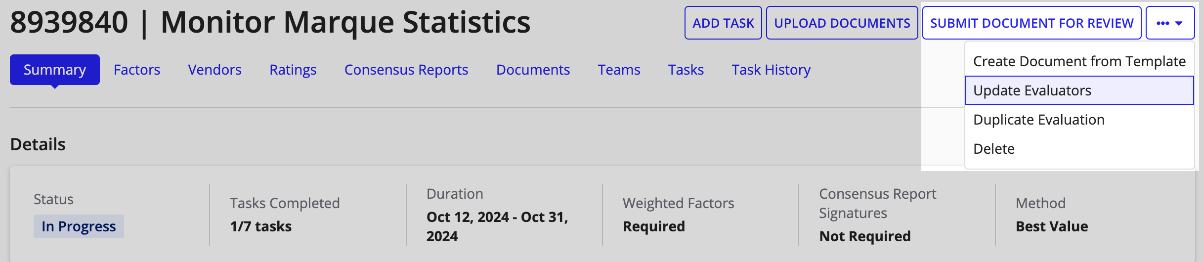 Click ellipses icon and select Update Evaluators to open the Update Evaluators guided experience.