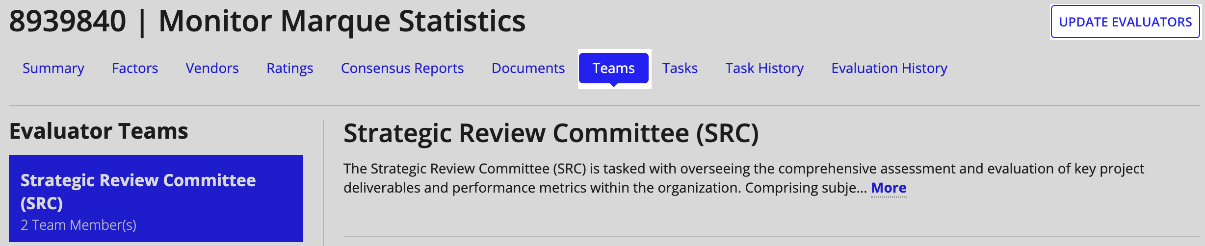 Select Update Evaluators to open the Update Evaluators guided experience.