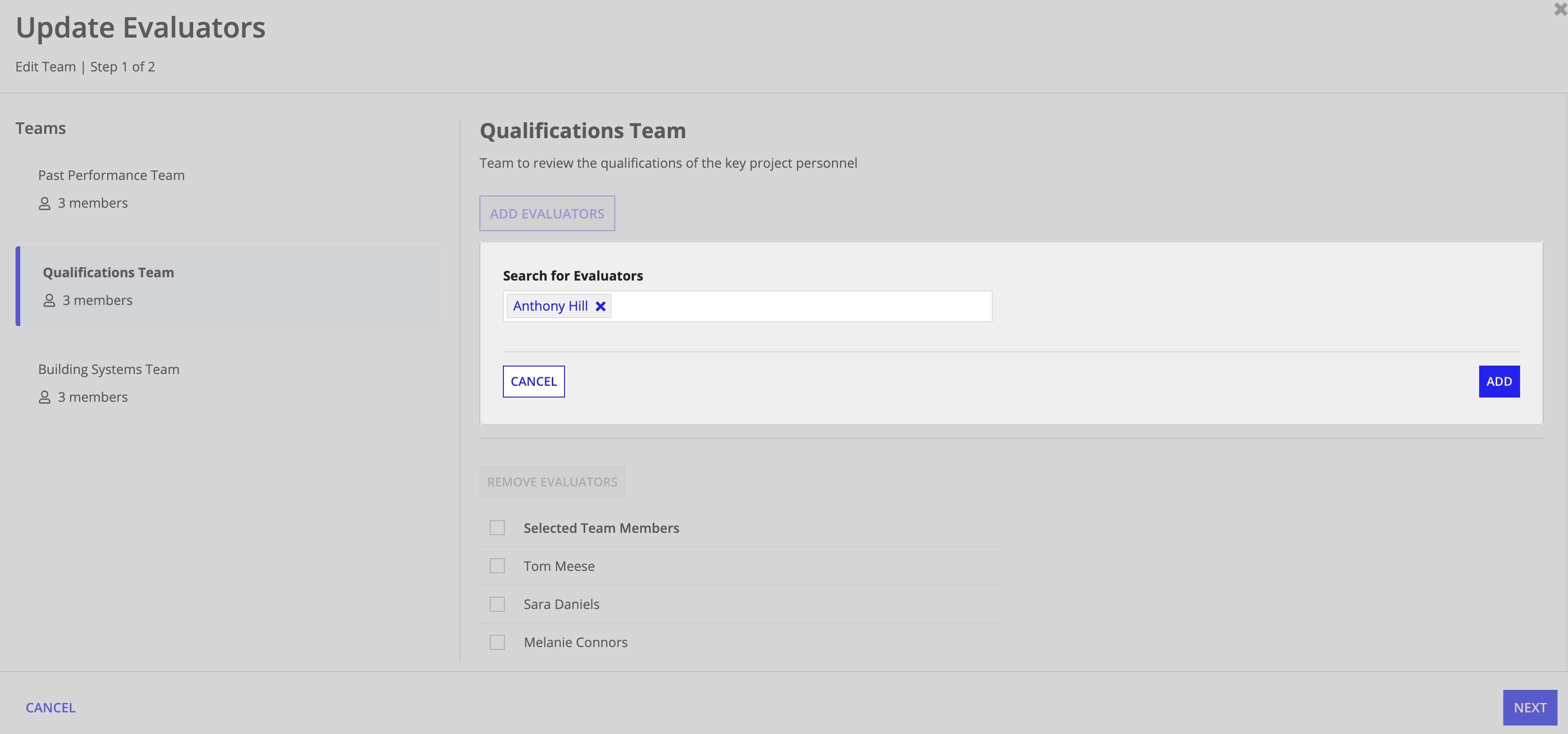 Search and add evaluators.