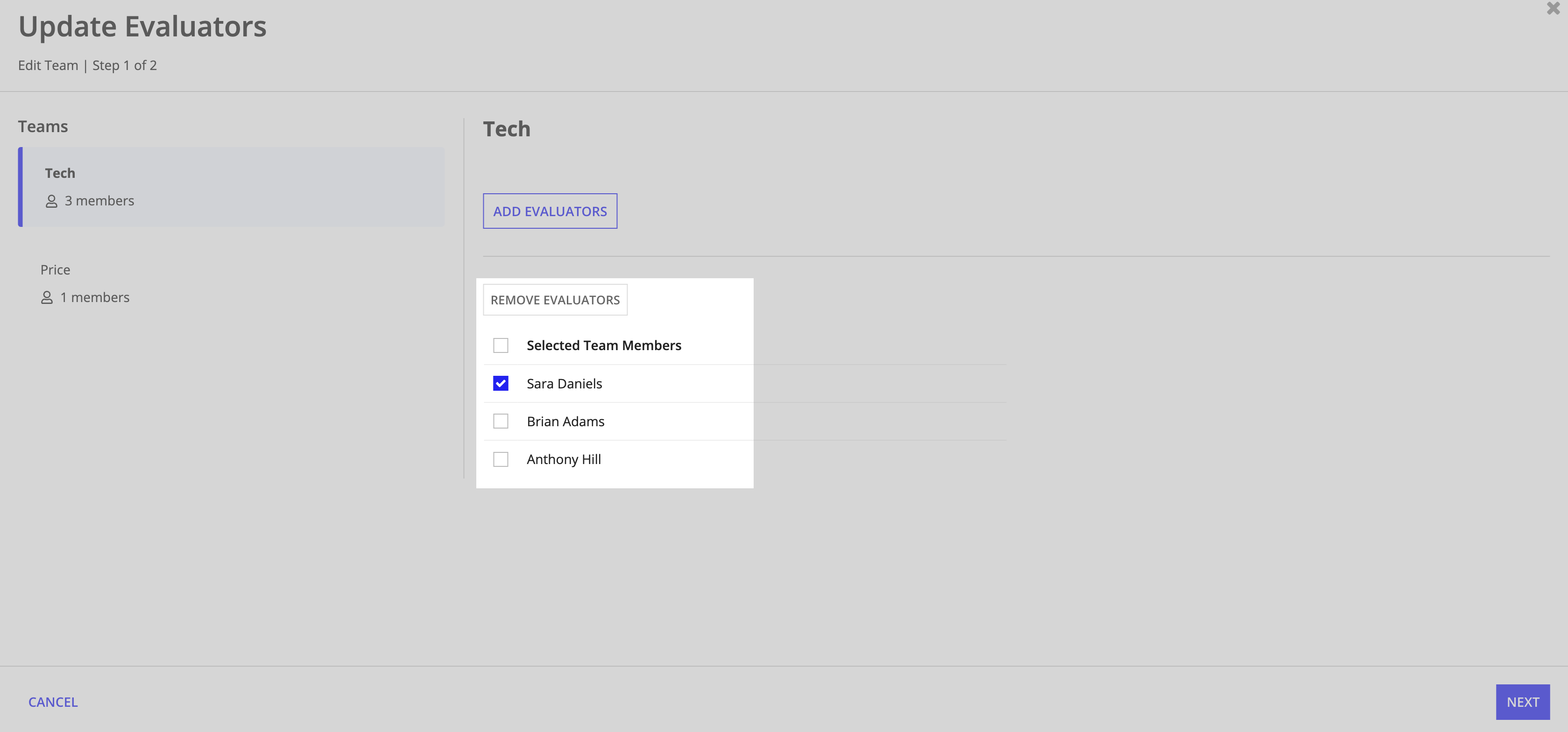 Check and remove evaluators as required.