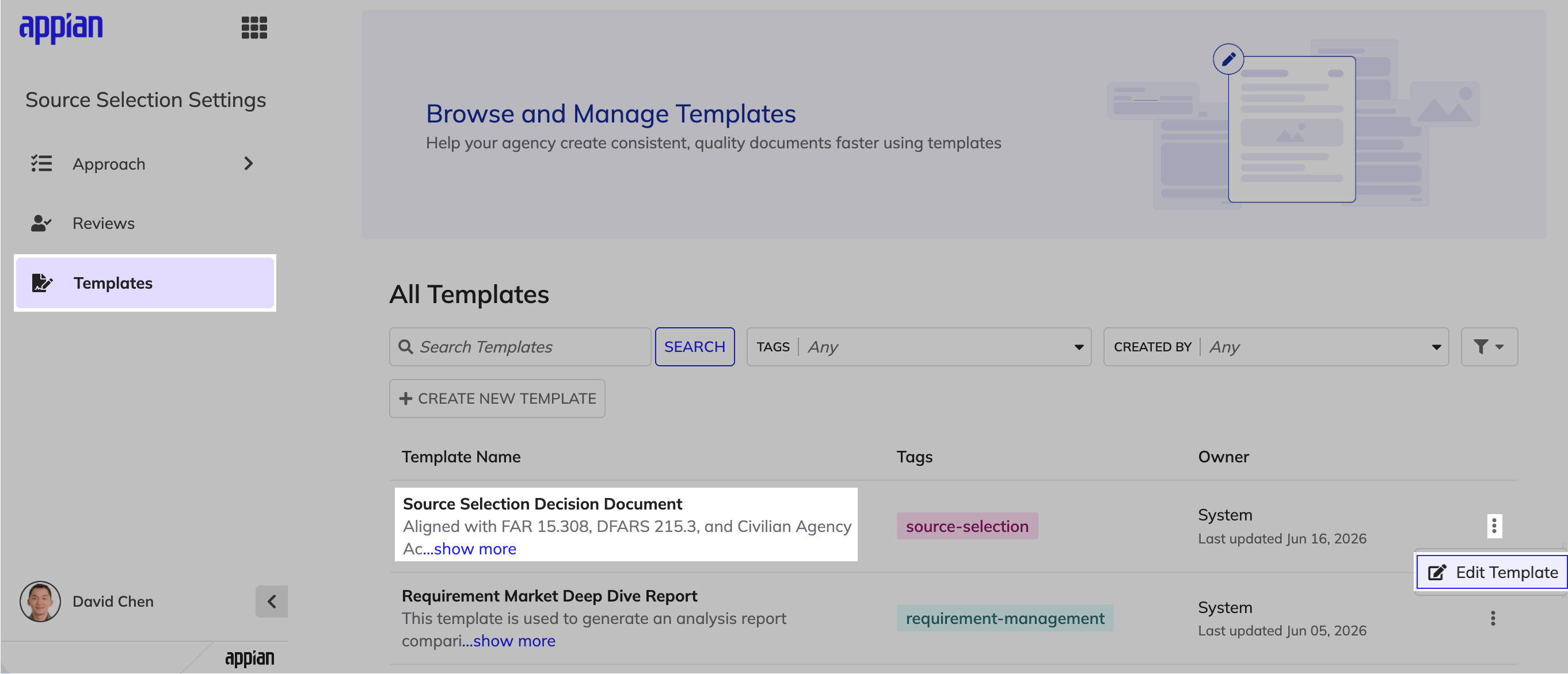 Edit Template option in the template actions menu.