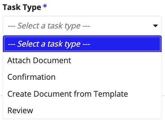 Task type dropdown